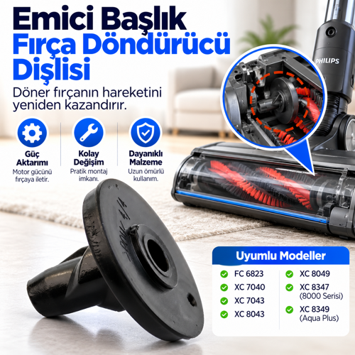 Philips XC 7040, XC 7043 SpeedPro Max Dikey Süpürge ile Uyumlu Emici Başlık Dişli Seti