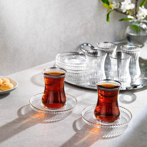 Optik 6 Kişilik Çay Seti 12 Parça-Platin