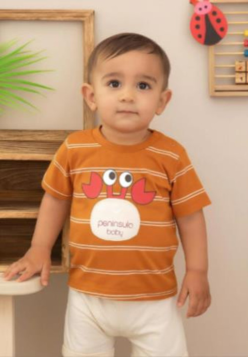 Erkek Bebek DAR KALIP Çizgili Yengeç Şortlu Takım - 25475-