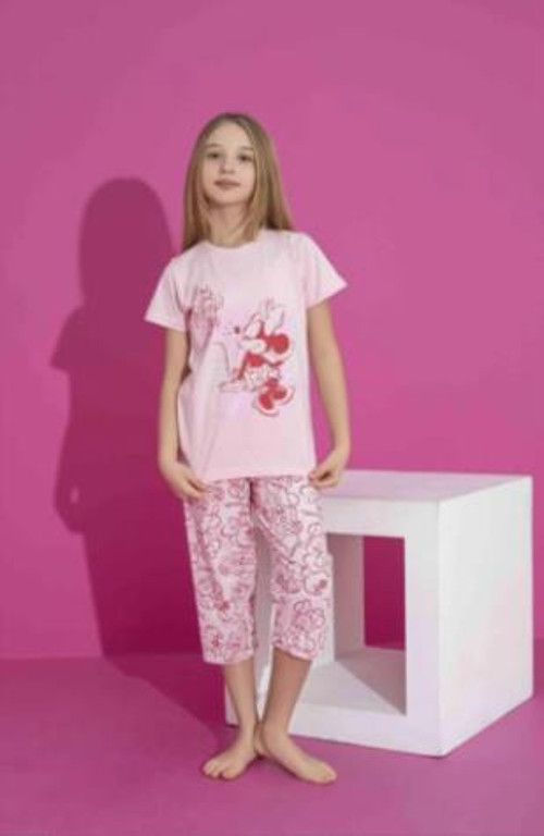 Kız Çocuk Yazlık Kapri Pijama Takımı Penye Likralı 3042-P-