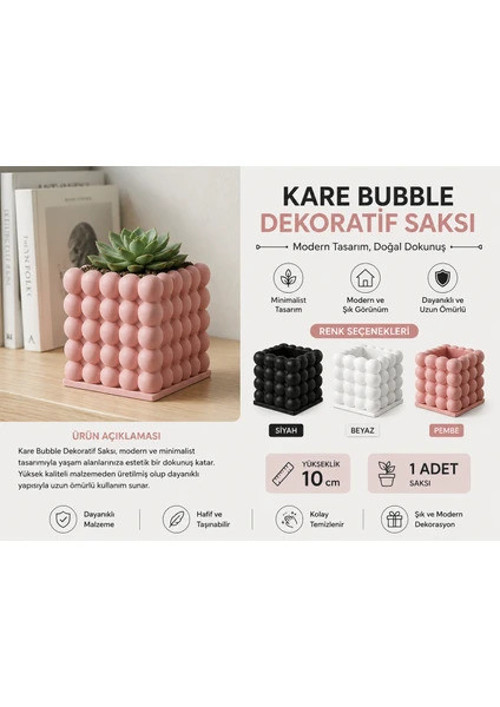 Kare Bubble Dekoratif Saksı – 10 cm 3D Baskı Minimalist Çiçek Saksısı