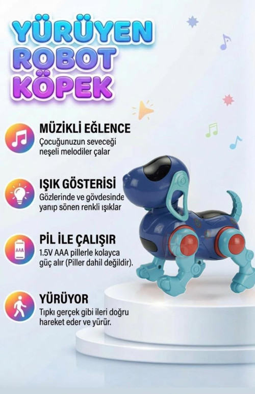 Yürüyen Robot Müzik Ve Işıklı 16 Cm Sallanan Kafalı Gerçekçi Haraketli Eğlenceli Oyuncak Köpek MOR