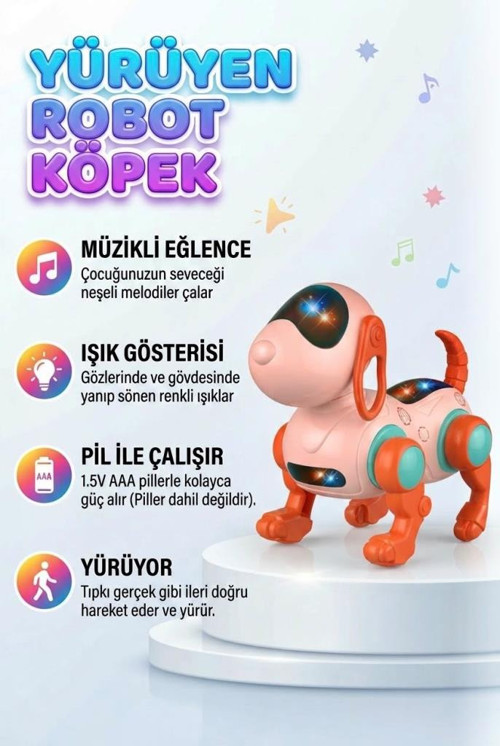 Yürüyen Robot Müzik Ve Işıklı 16 Cm Sallanan Kafalı Gerçekçi Haraketli Eğlenceli Oyuncak Köpek PEMBE