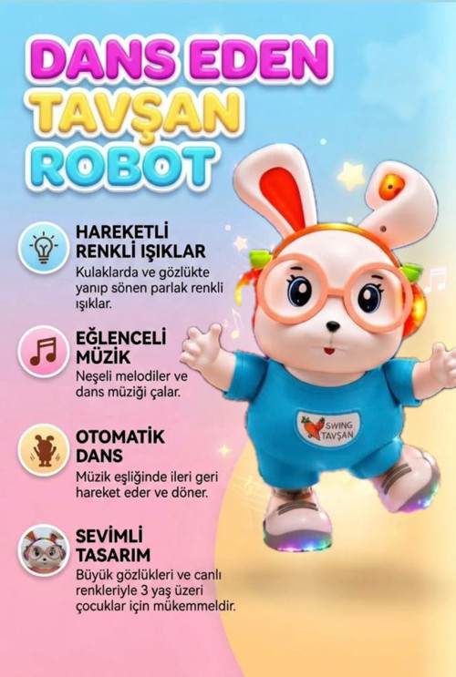Dans Eden Sevimli Tavşan Elleri Ve Ayakları Haraketli 18 Cm Işıklı Sesli Eğitici Oyuncak Tavşan TURKUAZ