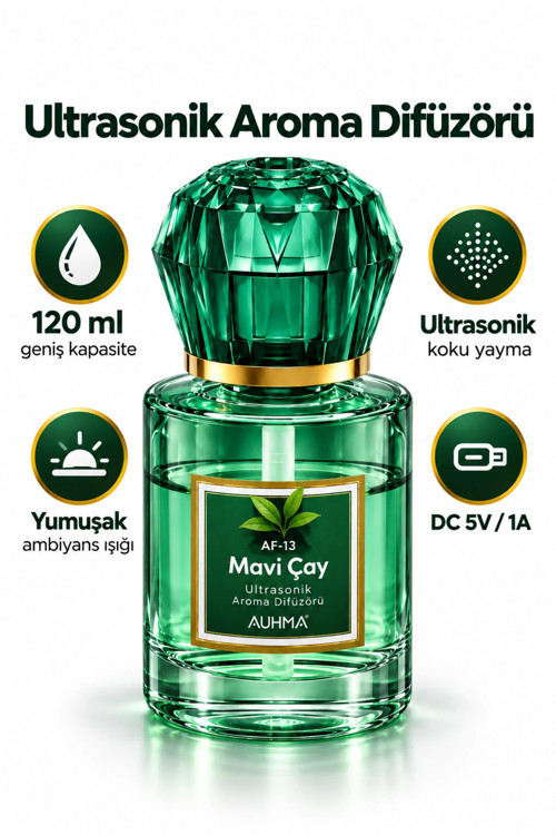 Auhma AF-13 Yeşil Araç ve Ev Kokusu Difüzörü 120 ml Kristal Işıklı Hava Nemlendirici Koku Makinesi