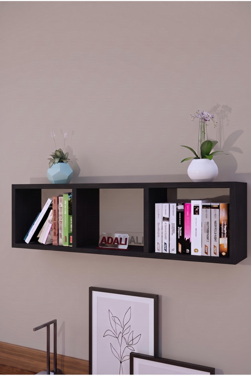 Dekoratif 3 Bölmeli Duvar Rafı Çok Amaçlı Modern Kitaplık Şık Yatay Kitaplık Rafı Salon Organizeri