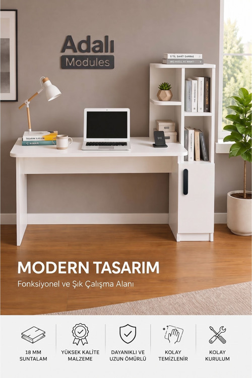 Ders Çalışma Masası Kavisli Kitaplıklı 120 CM Çalışma Masası Öğrenci Masası Ofis Çalışma Masası