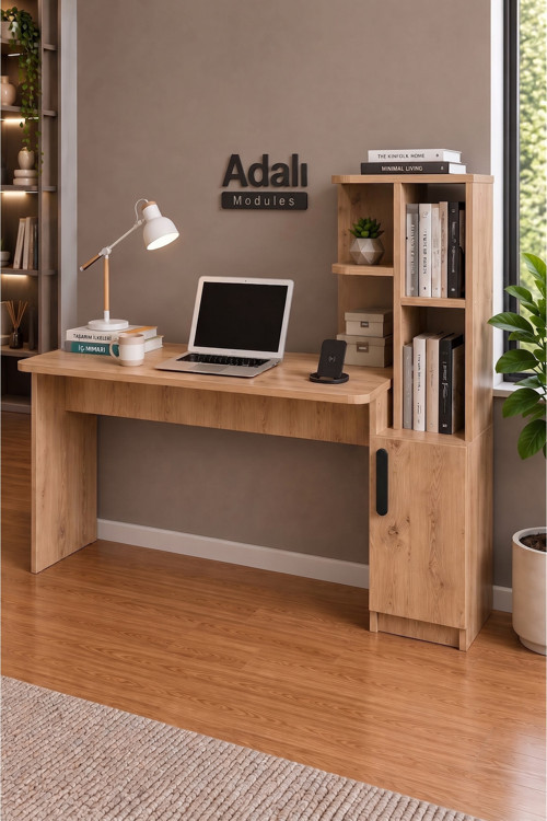 Ders Çalışma Masası Kavisli Kitaplıklı 120 CM Çalışma Masası Öğrenci Masası Ofis Çalışma Masası