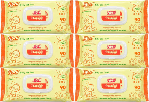 Islak Havlu Mendil 90 Yaprak Bebek Plastik Kapaklı (6 Lı Set) 540 Yaprak