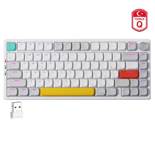 Moon84 RGB Low Profile Red Switch Triple Mode Kablosuz Mekanik Beyaz Klavye
