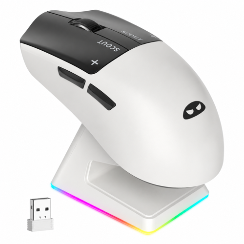 Scout & RGB Dock Station 12.000DPI PAW3311 Triple Mode (Kablolu/Bluetooth/2.4G) Beyaz Gaming Mouse