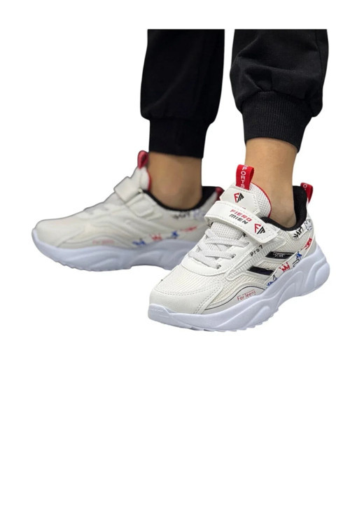 Unisex beyaz-siyah çocuk okul günlük sneaker ayakkabı
