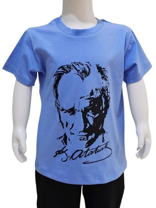 Atatürk Baskılı Mavi Tişört