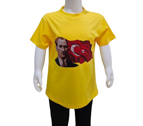 Ay Yıldızlı Atatürk Baskılı Sarı Tişört