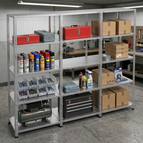 5 Katlı 3'lü Galvaniz Çelik Raf - Depo, Arşiv, Kiler, Dosya, Market Rafı