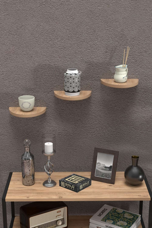 3 lü Oval Duvar Rafı Ceviz 115 cm