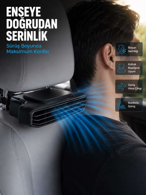 Araç Koltuğu İçin 5 Hız Kademeli Soğutucu Fan Aroma Hazneli USB-C Şarjlı
