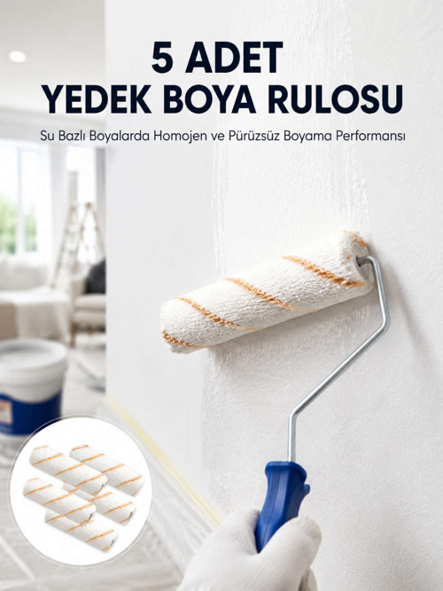 5’li Mini Rulo Boya Seti Duvar Tavan Emülsiyon Uygulama