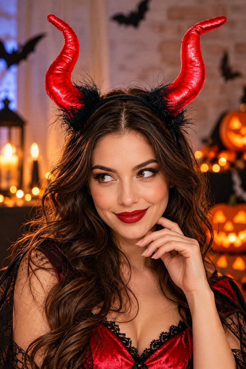 Şeytan Boynuzlu Taç Cadılar Bayramı Halloween Kostüm Tacı Kırmızı Siyah Cosplay