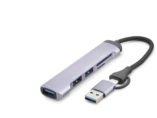Kart Okuyucu Type-c 3.0 USB Hub (5 Port, 5 Gbps, Gri - HDX7900)