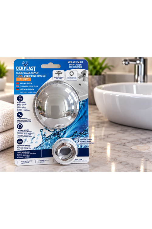 Lavabo Gider Süzgeci Bas Aç Pop-Up Sistem Taşma Yüzüklü Set