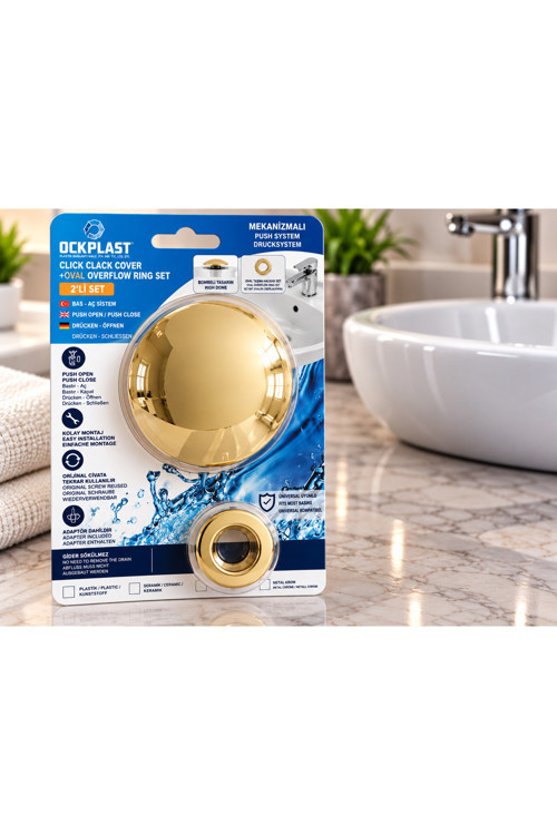 Lavabo Gider Süzgeci Bas Aç Pop-Up Sistem Taşma Yüzüklü Set