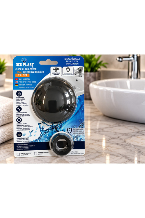 Lavabo Gider Süzgeci Bas Aç Pop-Up Sistem Taşma Yüzüklü Set