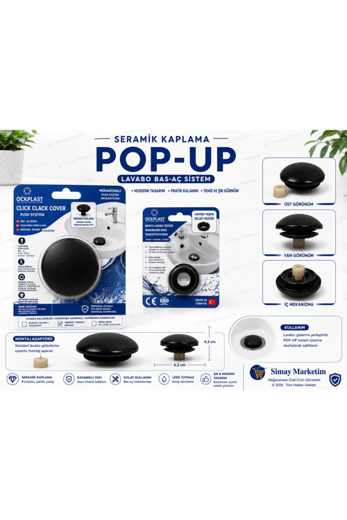 Seramik Kaplama-Pop-Up Otomatik Lavabo Sifonu -Üniversal Kullanıma Uygun