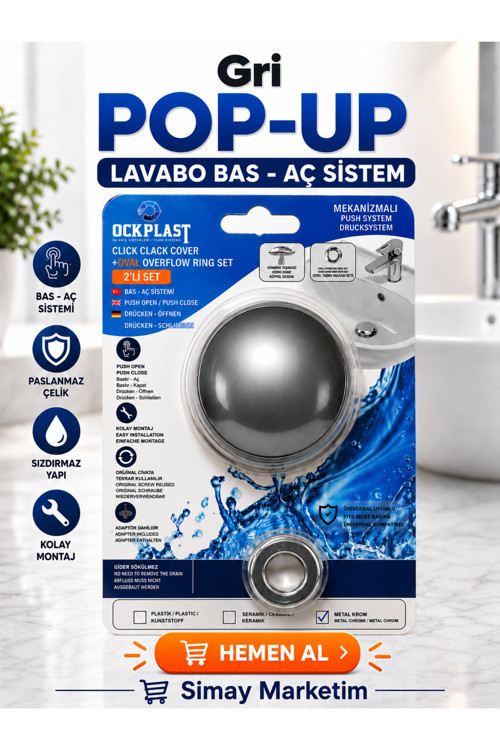 Gri, Bas Aç Otomatik Sistem Pop-Up Lavabo Sifonu-Üniversal Bütün Modellere Uyumlu
