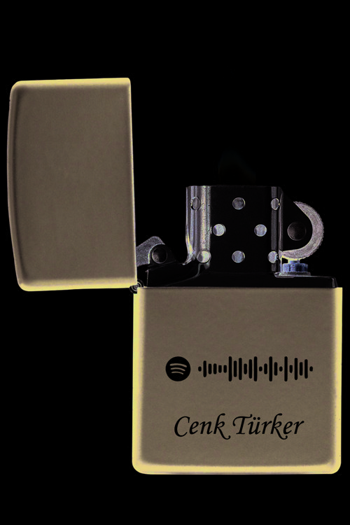 Spotify Code Ve İsim Baskılı Benzinli Metal Çakmak