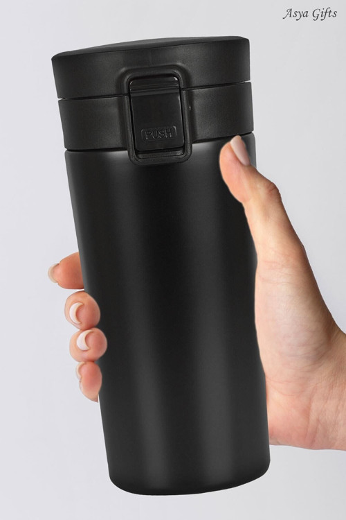 Tek El Bas Iç Paslanmaz Çelik Termos 380 Ml Sızdırmaz Kilitli Kapak Çift Katmanlı Travel Mug
