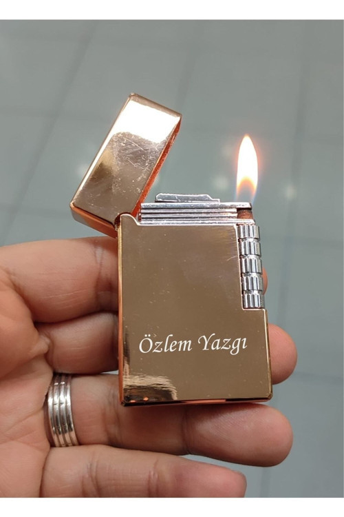 Kişiye Özel Isim Baskılı Metal Çakmak Yandan Çarklı ( Gazlı ) Gold