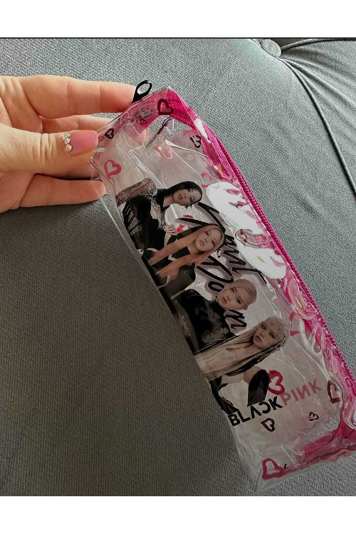 Yeni Black Pink Şeffaf Kalemlik Fermuarli ( Makyaj & Kalemlik ) Kalemli