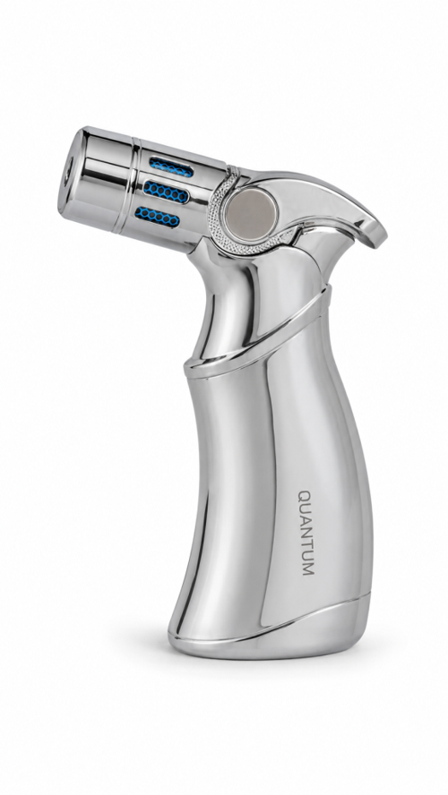 Dört Torch Pürmüz Gümüş Metal Masa Tipi Puro Çakmağı TR9988