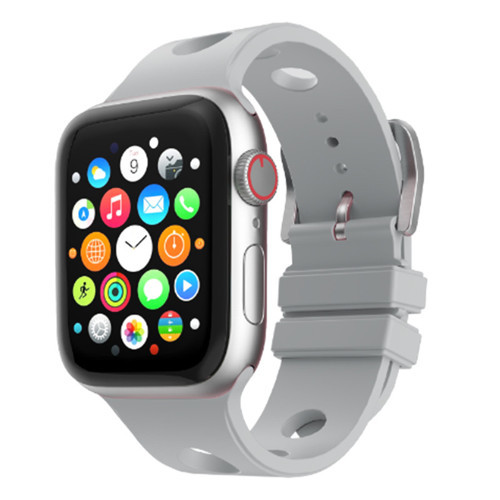 Apple Watch 42mm Uyumlu Kordon Delikli Tasarım Silikon Gri