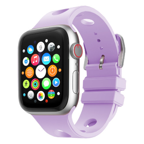 Apple Watch 44mm Uyumlu Kordon Delikli Tasarım Silikon Lila