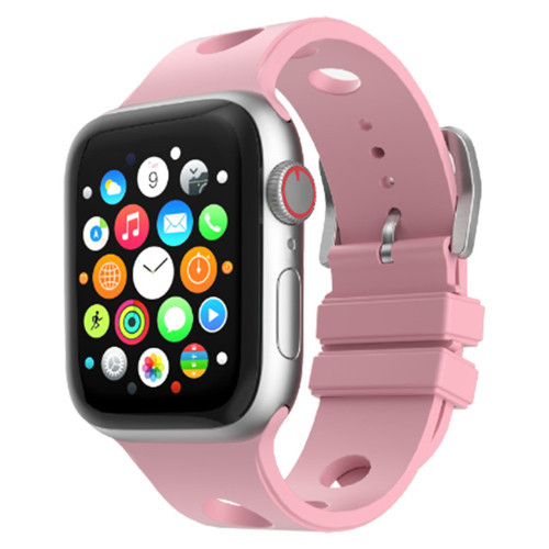 Apple Watch 44mm Uyumlu Kordon Delikli Tasarım Silikon Pembe