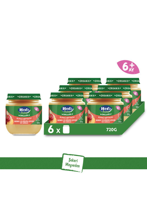Organik Elma Şeftali Püresi Kavanoz Mama 120G X6