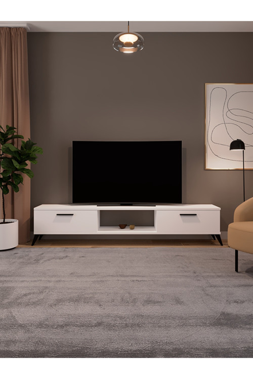 Sahra 2 Kapaklı Tv Ünitesi Ayaklı Modern Tv Sehpası 180 Cm - Beyaz