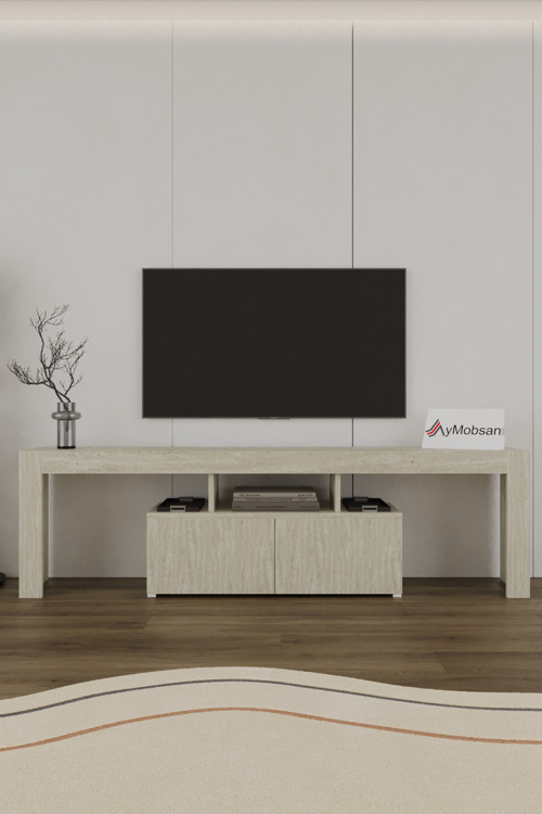 Loki 2 Kapaklı Raflı Tv Ünitesi 180 Cm Traverten Desen