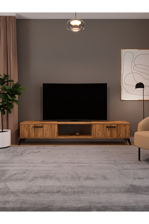 Sahra 2 Kapaklı Tv Ünitesi Ayaklı Modern Tv Sehpası 180 Cm - Atlantik Çam