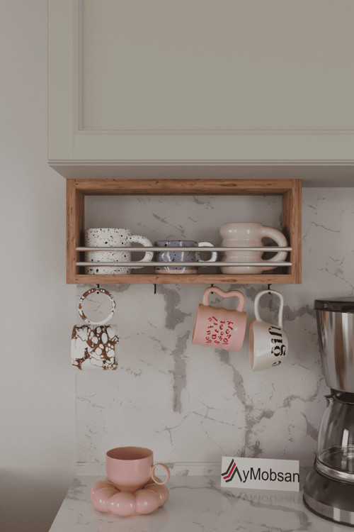 Trend Kupa Standı, Bardak Tutucu, Kupa, Fincan Askılığı Çok Amaçlı Raf 45 Cm, Atlantik Çam