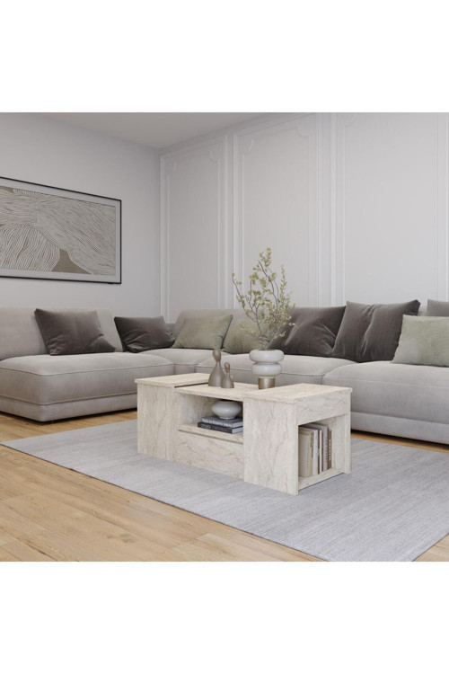 Lila Orta Sehpa 3'Lü Takım Zigonlu Modern, 100 Cm, Traverten