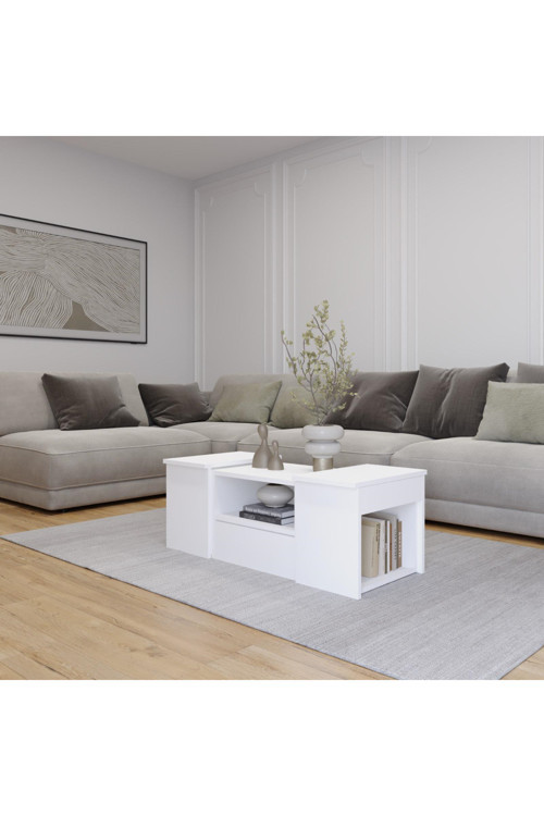 Lila Orta Sehpa 3'Lü Takım Zigonlu Modern, 100 Cm, Beyaz