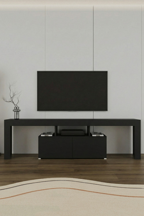 Loki 2 Kapaklı Raflı Tv Ünitesi 180 Cm Siyah