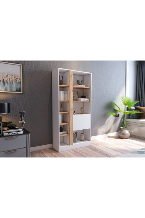 Lotus Kitaplık Kapaklı 160 Cm Beyaz - Atlantik Çam