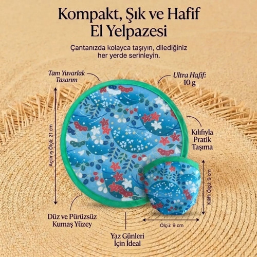 Katlanabilir Cep Yelpazesi – 21 cm Kılıflı Kore Yelpazesi | Ultra Hafif, Katlanabilir, 10 Farklı Desen Seçeneği | Plaj, Seyahat, Festival ve Günlük Kullanım İçin