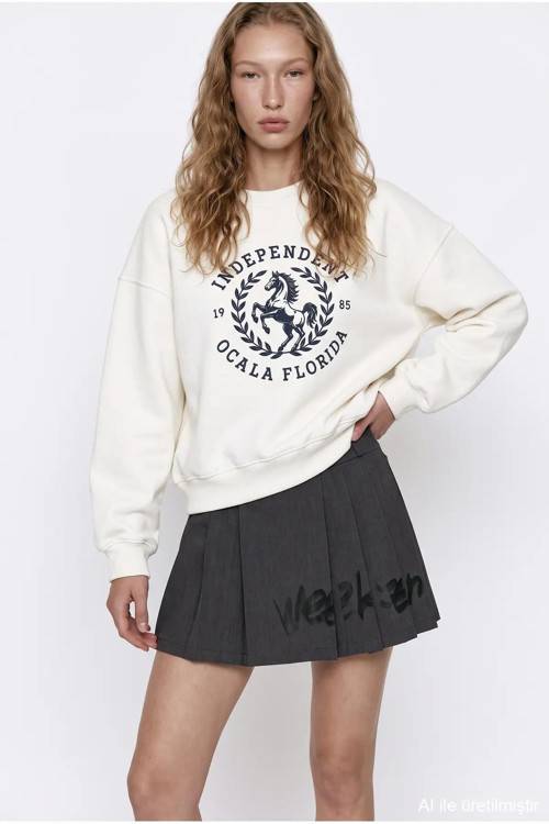 Baskı Detaylı Kadın Sweatshirt
