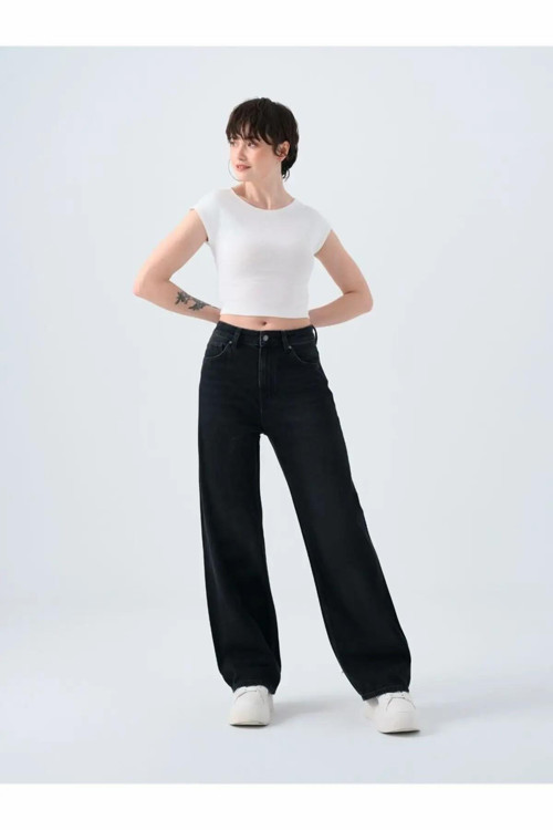 Wide Leg Nora Antra Wash Kadın Jean Pantolon LF2038785