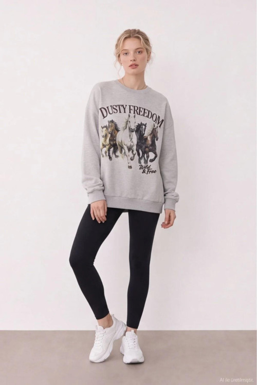 Baskı Detaylı Kadın Sweatshirt